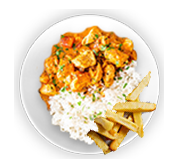 Curry Sauce, Rice & Chips 
